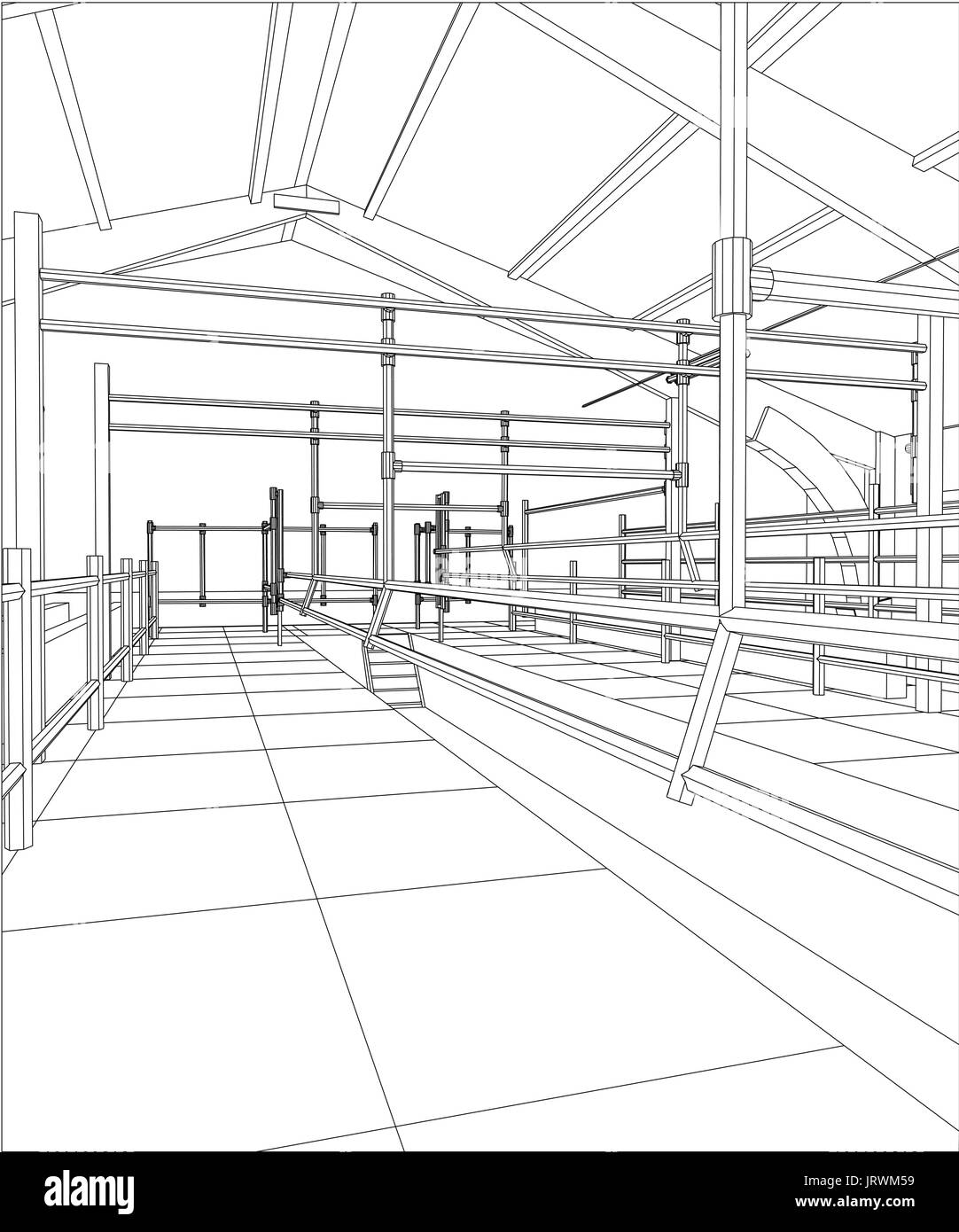 Constructions de bâtiments industriels à l'intérieur. Illustration 3d de traçage Illustration de Vecteur