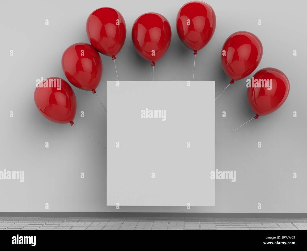 Rendu 3d cadre carré blanc avec des ballons rouges Banque D'Images