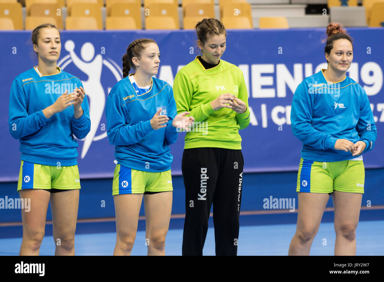 Celje, Slovénie. Le 05 août, 2017. La Slovénie à l'équipe de Women's European Championship match entre la Slovénie et l'Espagne à Zlatorog Arena le 5 août 2017 à Celje, Slovénie. Credit : Rok Rakun/Pacific Press/Alamy Live News Banque D'Images