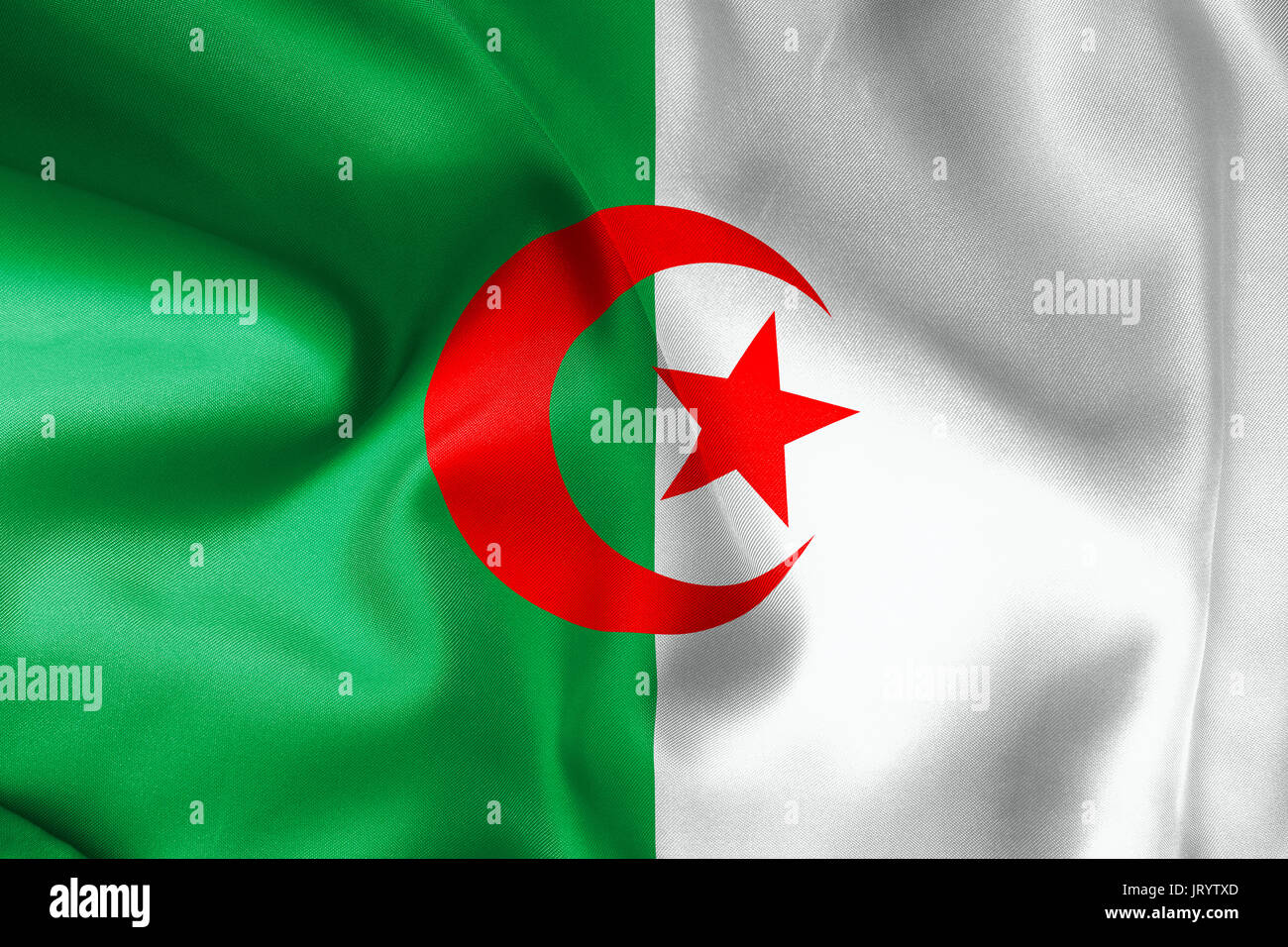 Drapeau algérien jusqu'chiffonné texture Banque D'Images