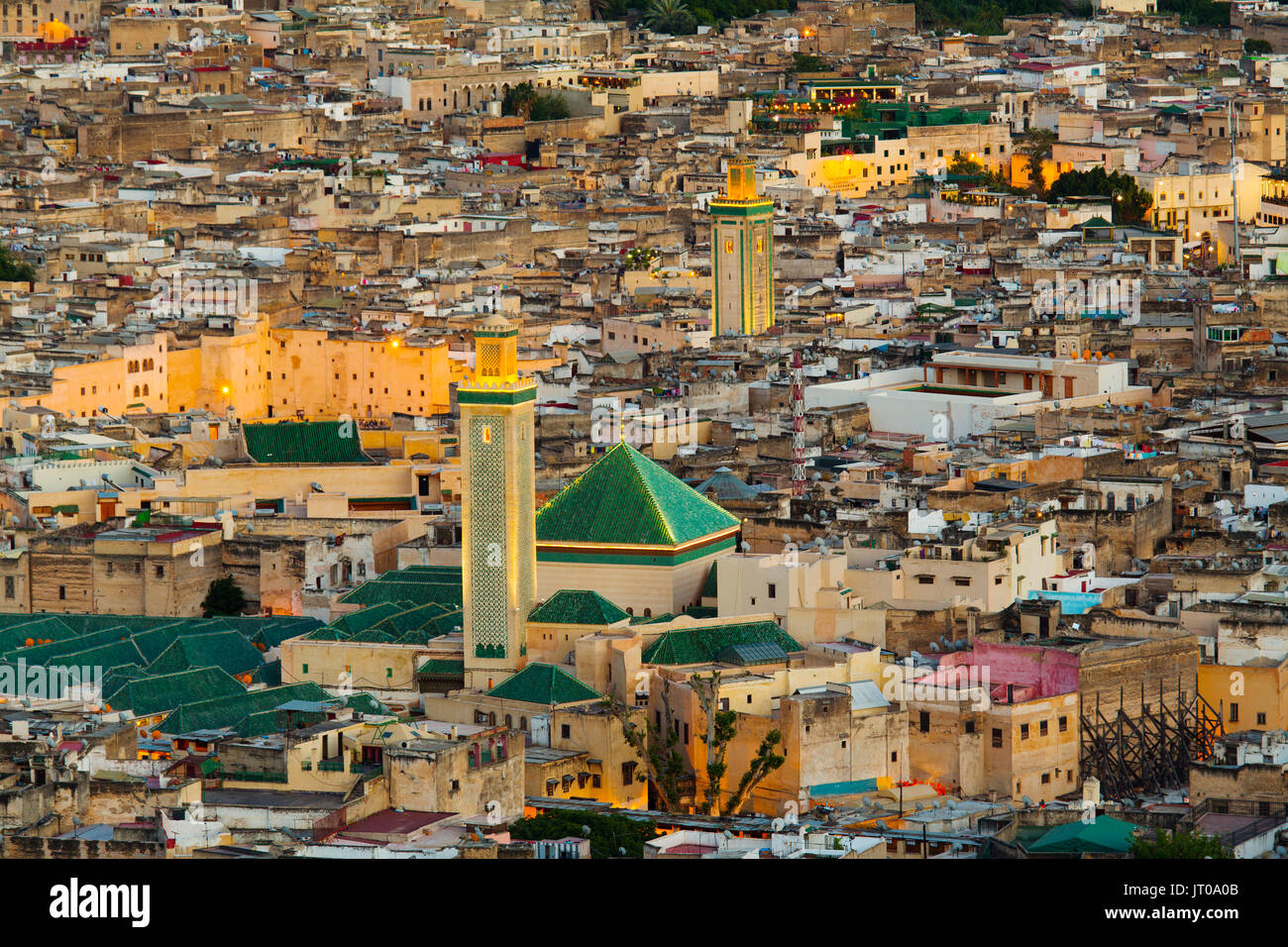 Crépuscule paysage, vue panoramique, Souk, Médina de Fès, Fes el Bali. Le Maroc, Maghreb, Afrique du Nord Banque D'Images