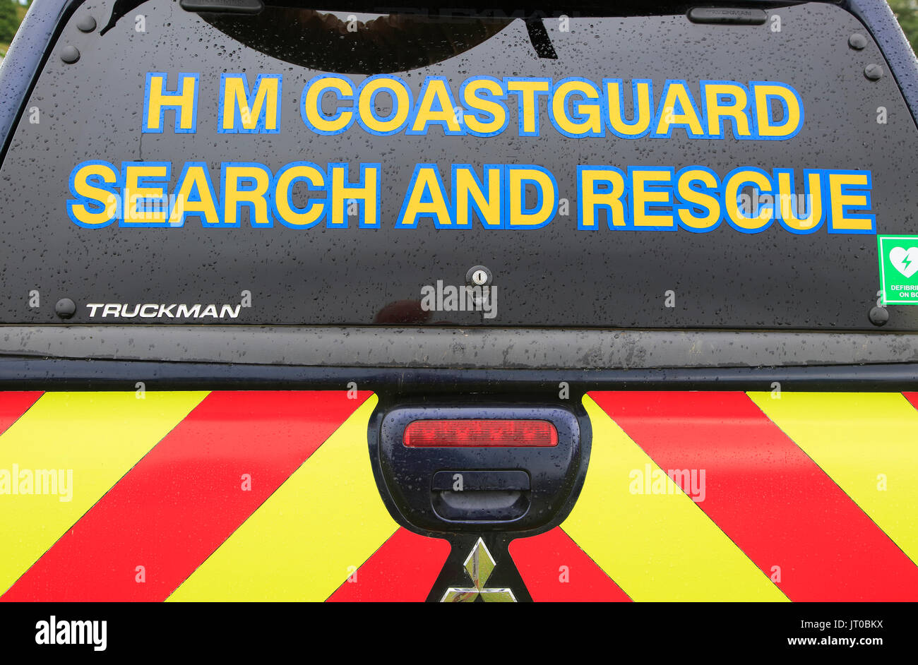 Close up of Search and Rescue signe sur HM Coastguard, services d'urgence véhicule, UK Banque D'Images Close up of Search and Rescue signe sur HM Coastguard, services d'urgence véhicule, UK Banque D'Images
