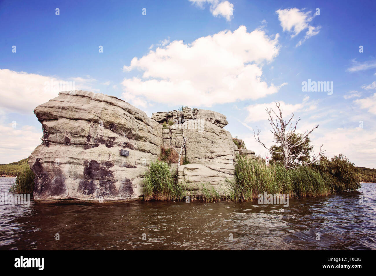 Le canard et l'île de la souris sur le lac Macha. Doksy, Stare Splavy République Tchèque Banque D'Images
