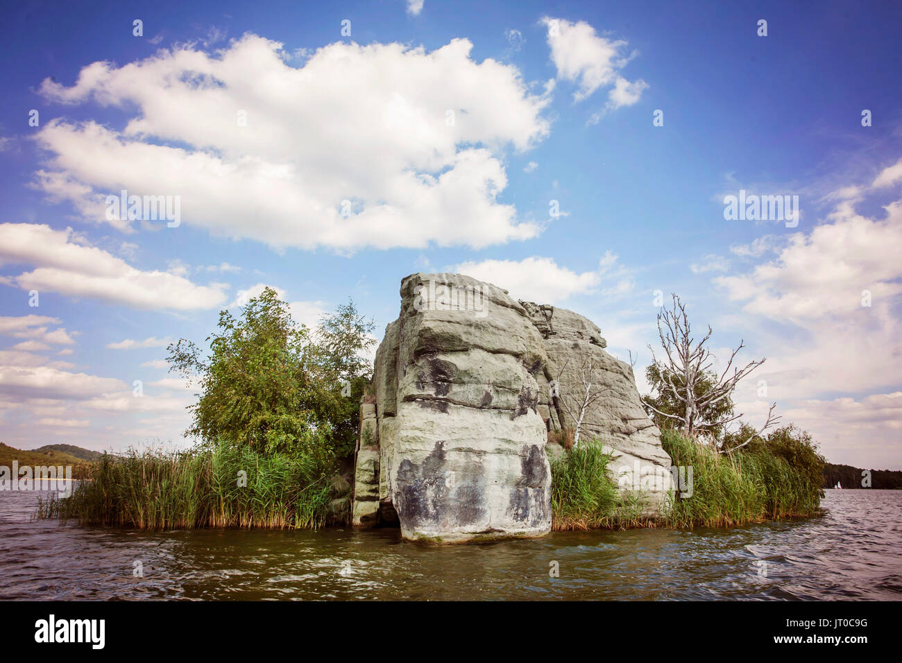 Le canard et l'île de la souris sur le lac Macha. Doksy, Stare Splavy République Tchèque Banque D'Images