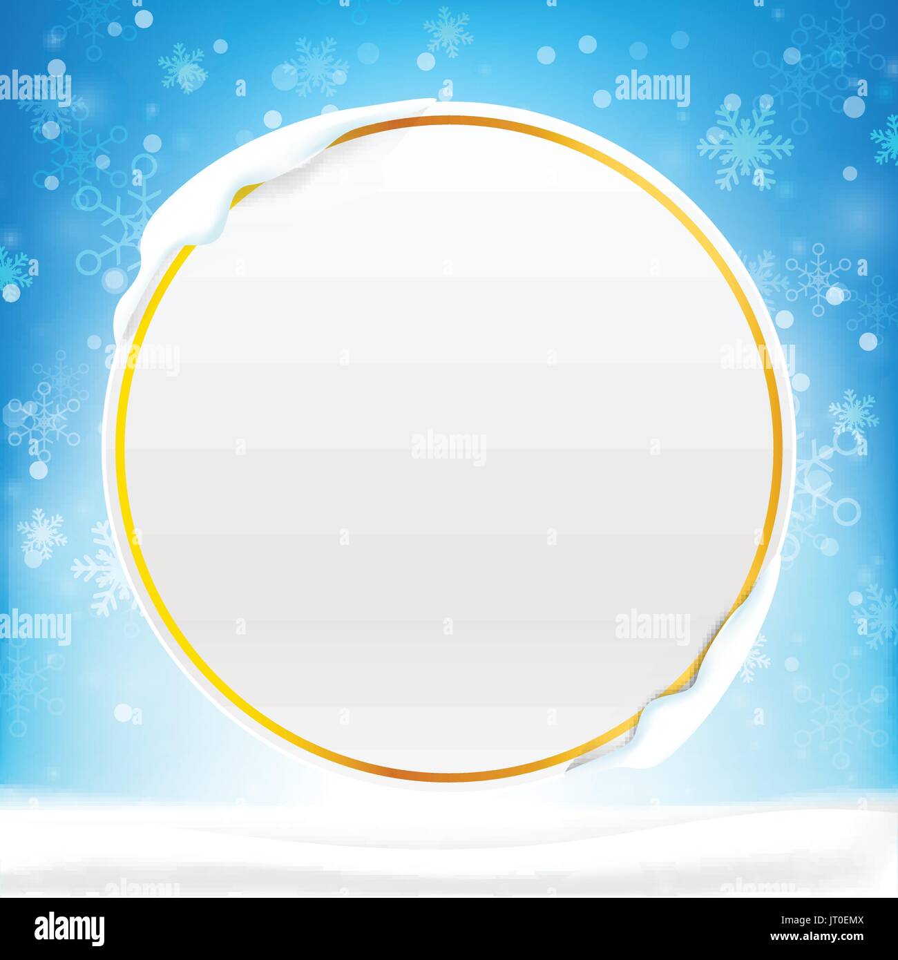 Châssis circulaire blanc avec copie espace et l'hiver flocon de neige tomber dans la neige et d'éclairage de plancher sur blue abstract background pour une célébration d'hiver Illustration de Vecteur