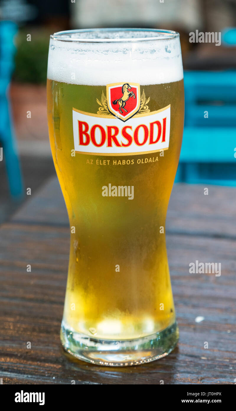 Grand verre d'ice cold beer, Hongrie Borsodi Hongrois Banque D'Images