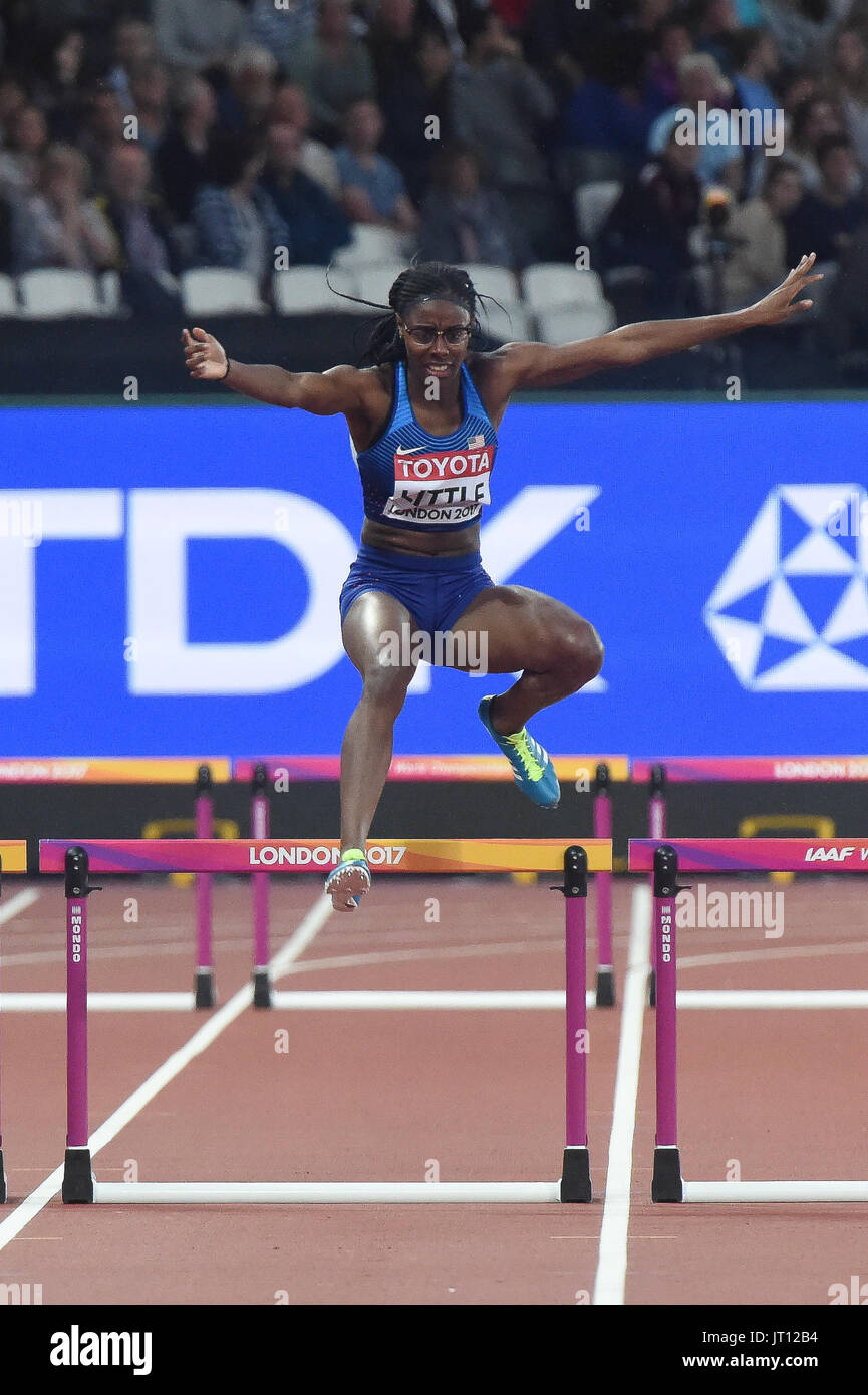 Londres, Royaume-Uni. 7e août, 2017. Shamier PEU, USA, pendant 400 mètres haie chauffe à Londres le 7 août 2017 au 2017 es Championnats du monde d'athlétisme. Credit : Ulrik Pedersen/Alamy Live News Banque D'Images