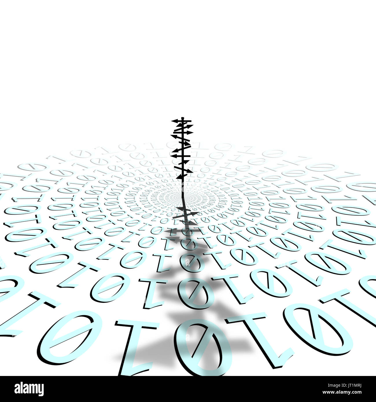 La silhouette de l'image conceptuelle signe directionnel sur la matrice du code binaire Banque D'Images