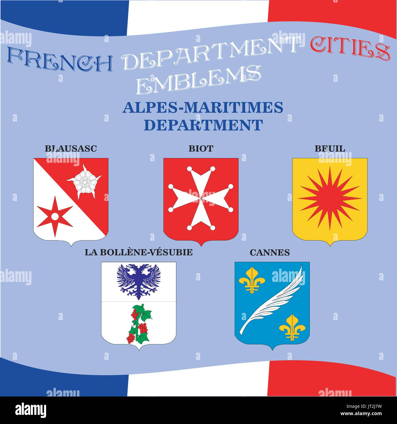 Emblèmes officiels de villes du département Alpes Maritimes Illustration de Vecteur