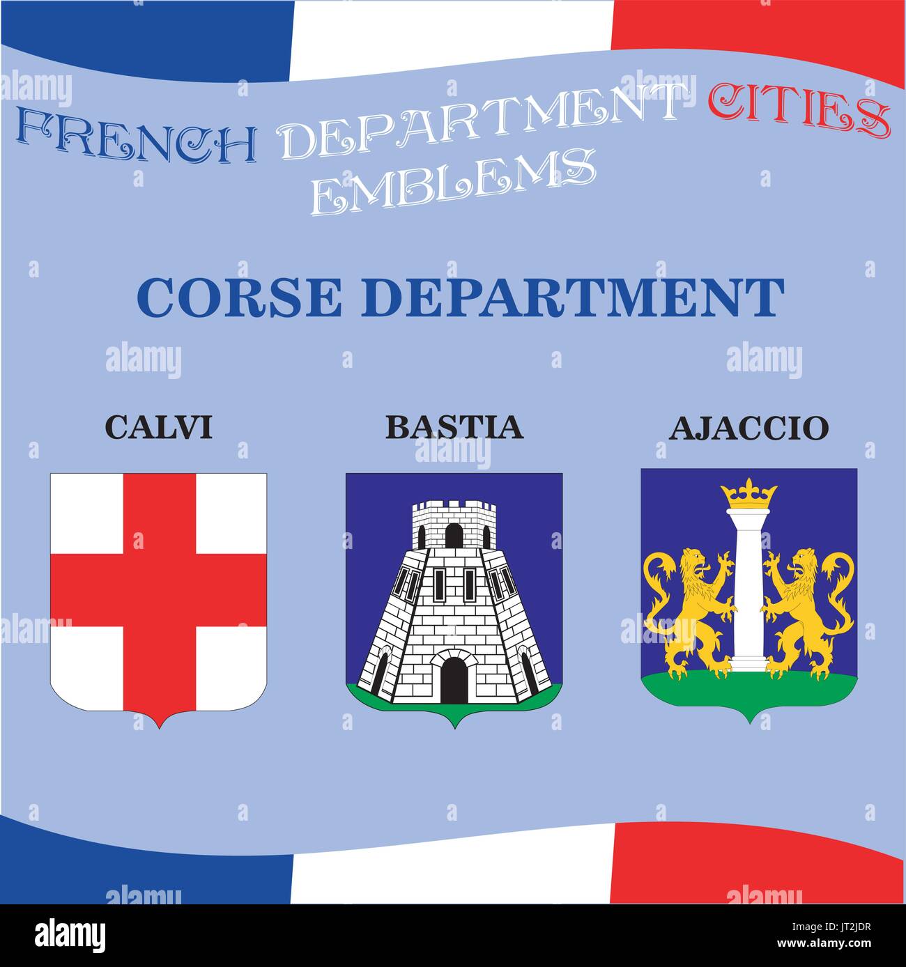 Emblèmes officiels de villes du département Corse Illustration de Vecteur