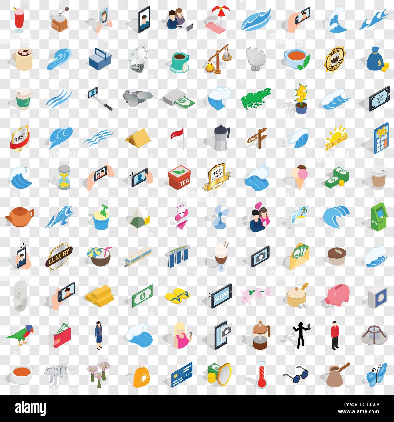 100 Singapour icons set, style 3D isométrique Illustration de Vecteur
