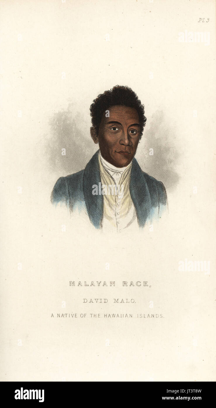 David Malo, historien et ministre Chrétien, originaire d'Hawaï, dans l'ouest de robe. La course de Malaisie. Gravure coloriée après une illustration par Alfred l'Agate de Charles Pickering's les courses de l'homme, Londres, 1850. Banque D'Images
