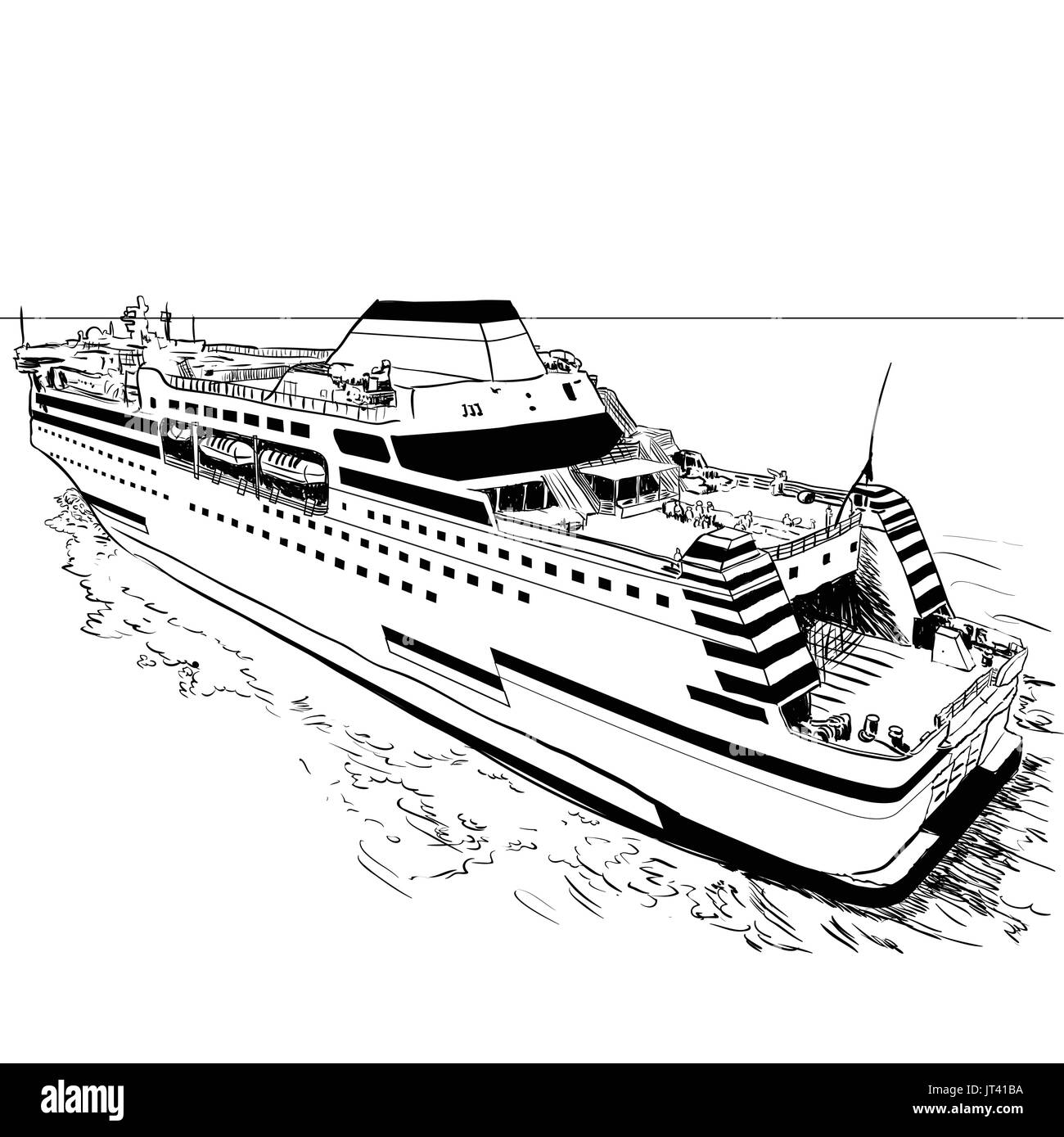 Croquis dessinés à la main, de Ferry, noir et blanc simple ligne Vector Illustration pour livre de coloriage - Ligne dessinée Vector Illustration de Vecteur