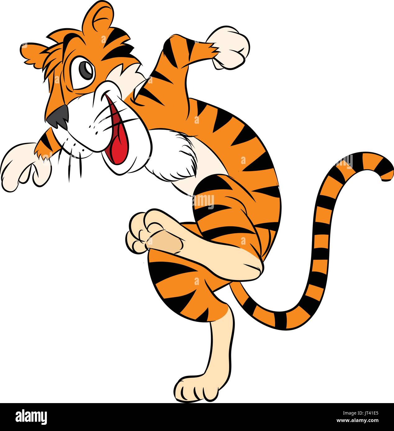 Tiger Running coloré Cartoon, heureux et s'exécutant sur fond blanc -  clipart Vector illustration Image Vectorielle Stock - Alamy
