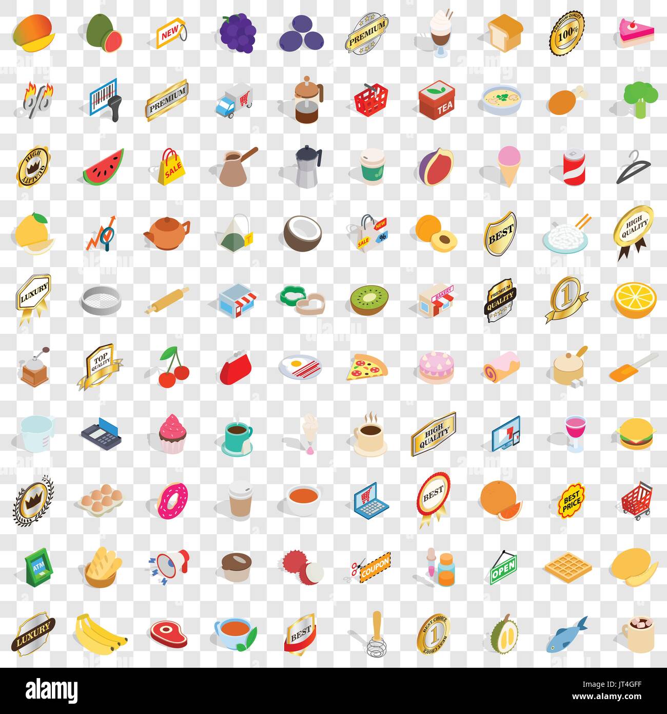 Supermarché 100 icons set, style 3D isométrique Illustration de Vecteur