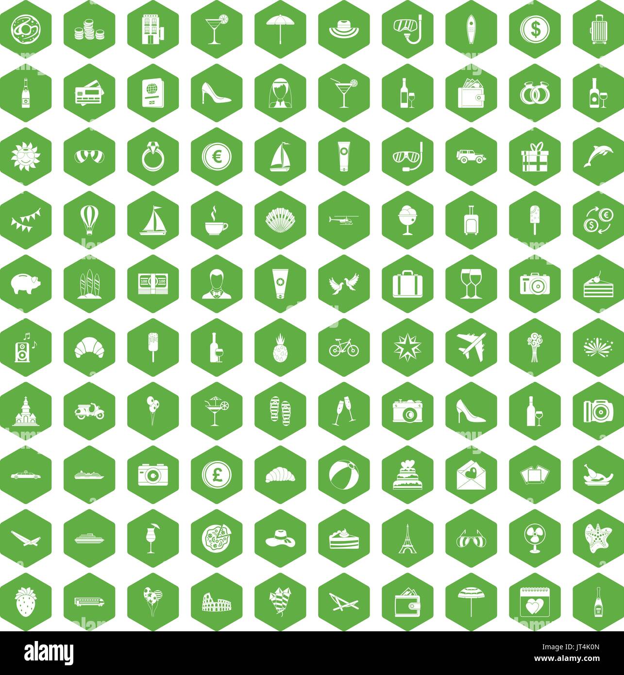 100 icônes de miel vert hexagonal Illustration de Vecteur