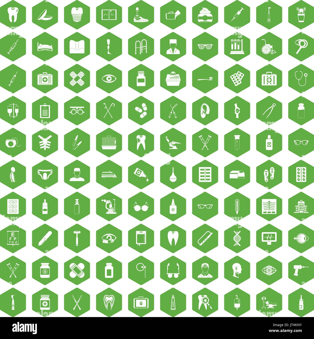 100 icônes accessoires médicaux vert hexagonal Illustration de Vecteur