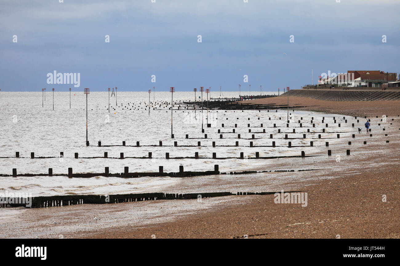 Les brise-lames sur la plage de Heacham, Norfolk, Royaume-Uni. Banque D'Images