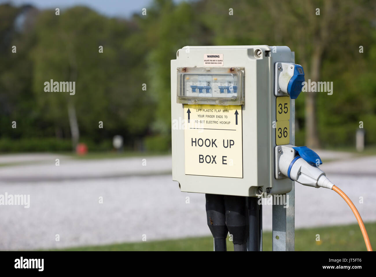 Point de raccordement électrique caravane Banque D'Images