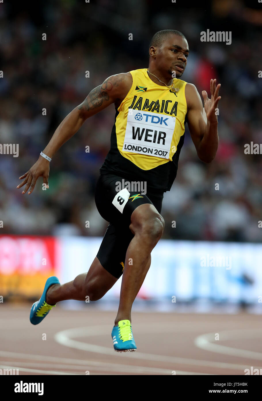 En Jamaïque, le Warren Weir participe à la finale 200m masculin pendant quatre jours de la es Championnats du Monde 2017 à la London Stadium. Banque D'Images