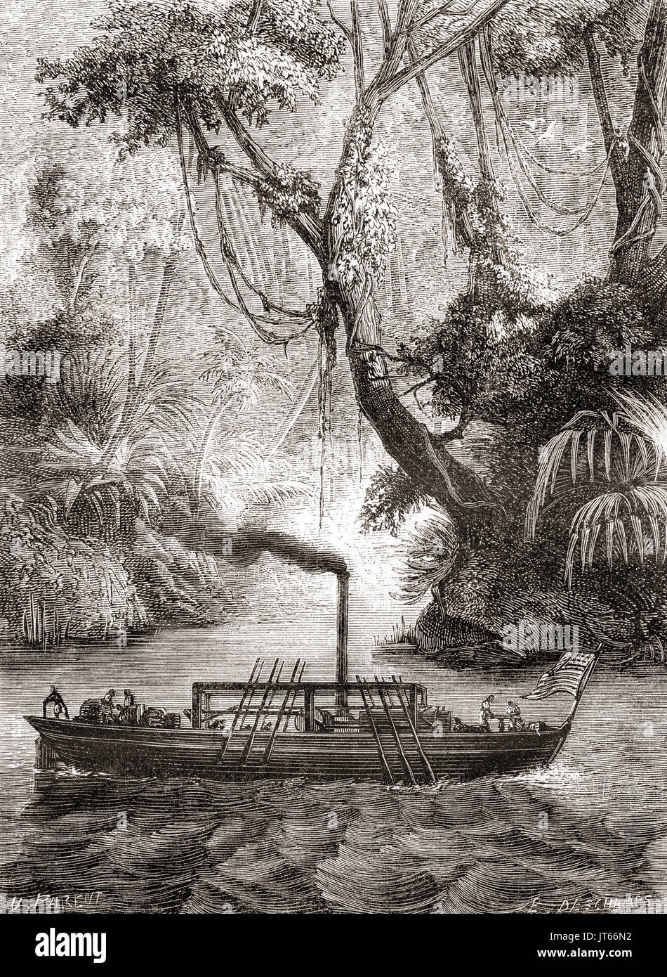 Le premier essai réussi de John Fitch's steamboat persévérance sur la rivière Delaware, l'Amérique, le 22 août 1787. De : Les merveilles de la science, publié en 1870. Banque D'Images