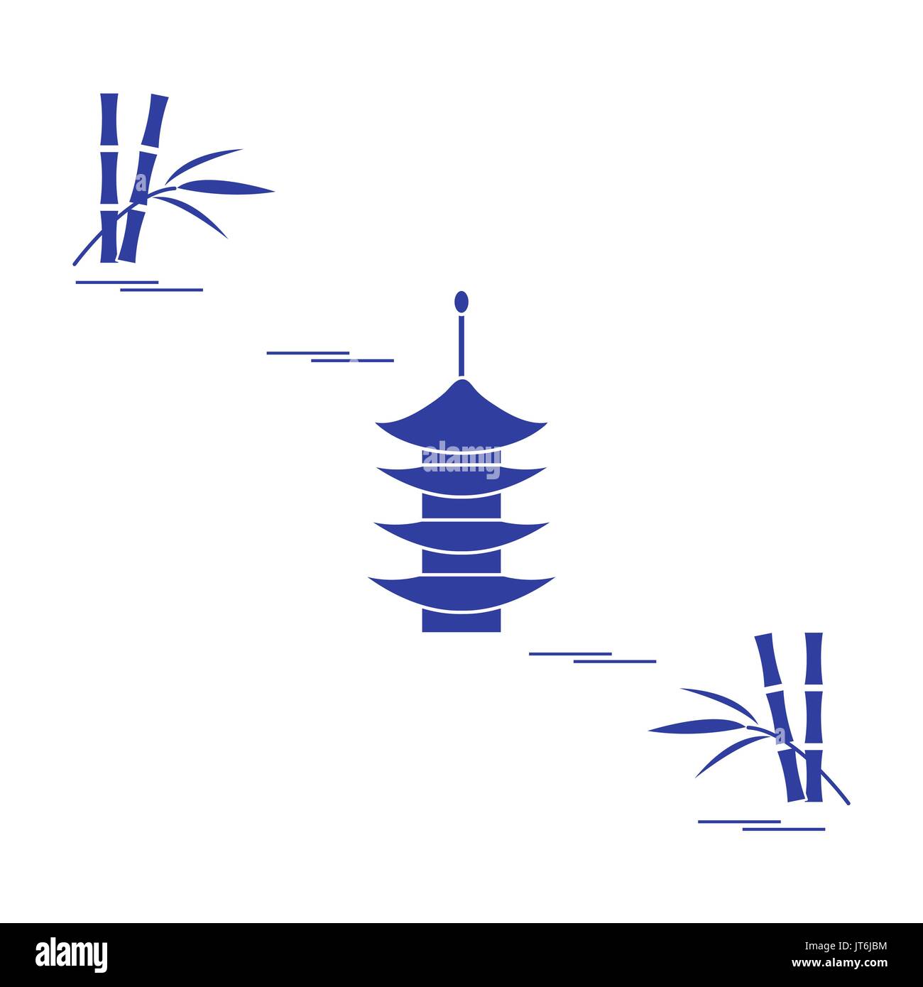 Icône stylisée de la pagode et de bambous. Voyages et loisirs. Pour la conception d'affiches, de bannières ou d'impression. Illustration de Vecteur