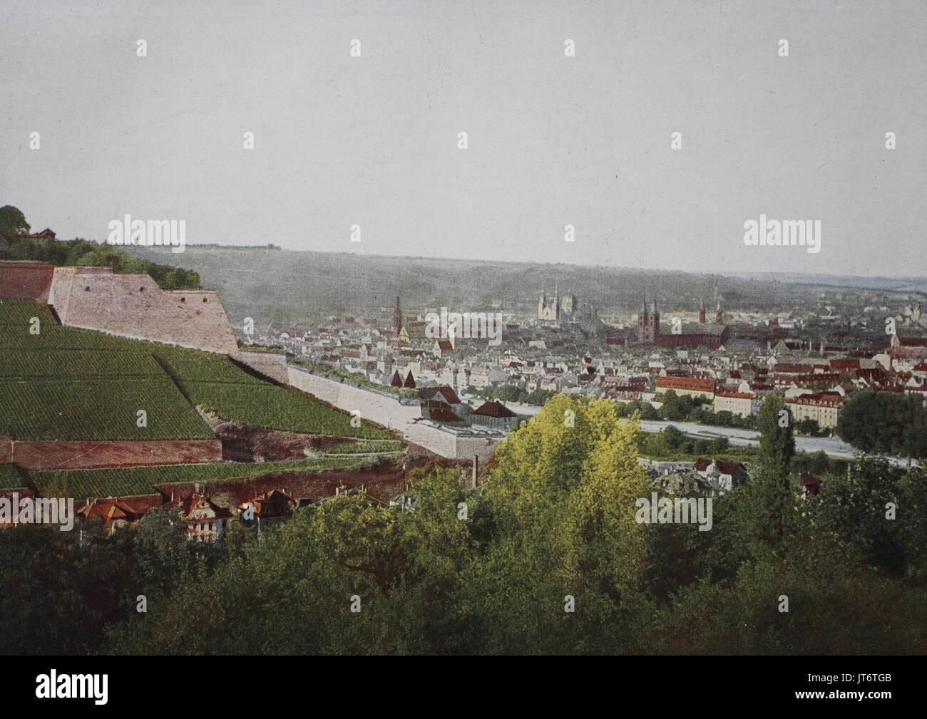 Photo historique, une vue de la ville de Wurtzbourg, Bavière, Allemagne, l'amélioration numérique reproduction d'une image publié entre 1880 - 1885 Banque D'Images