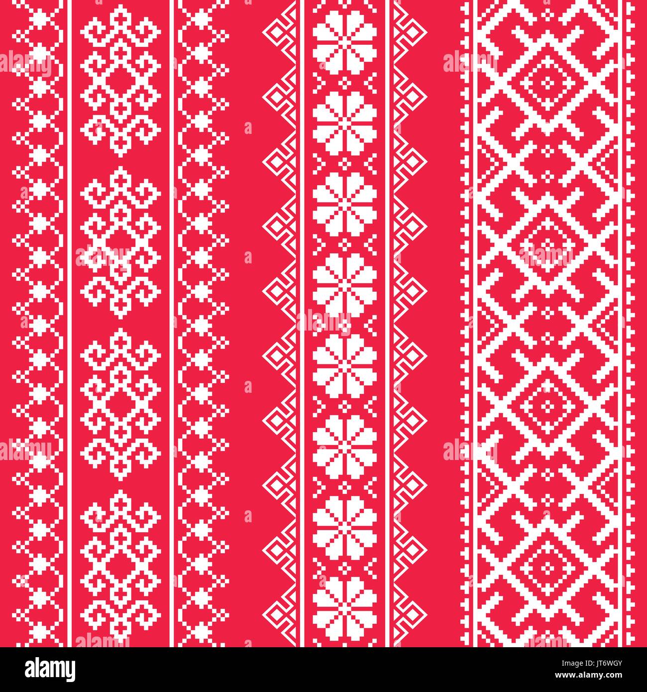 L'ukrainien, le Biélorusse broderie motif transparent blanc sur rouge - Vyshyvanka Illustration de Vecteur