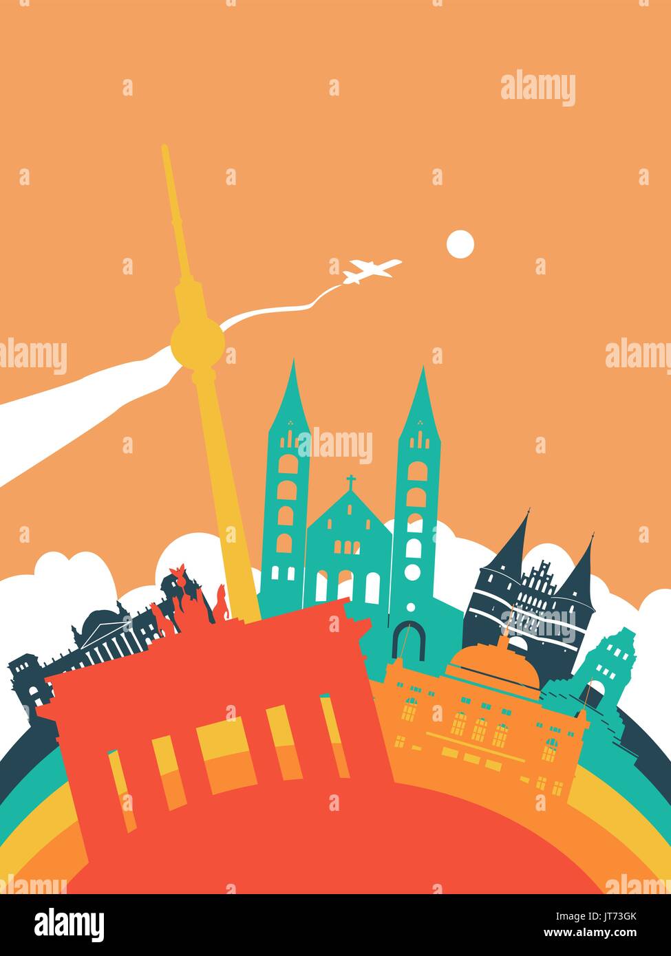 Allemagne voyage illustration paysage, monde allemand de repère. Comprend la tour de Berlin, Porte de Brandebourg, des monuments historiques. Vecteur EPS10. Illustration de Vecteur