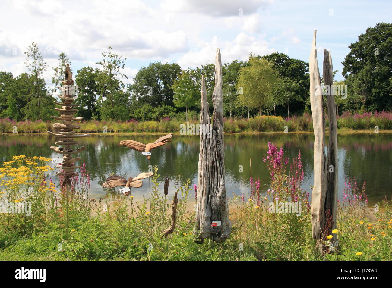 Woodenzone sculptures en bois flotté, RHS Garden Hyde Hall Flower Show 2017, Chelmsford, Essex, Angleterre, Grande-Bretagne, Royaume-Uni, UK, Europe Banque D'Images