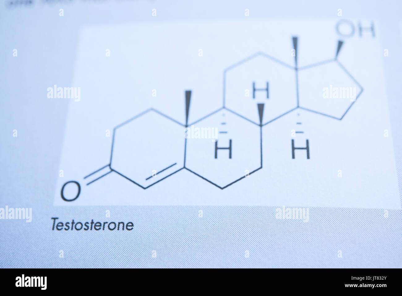 La formulation chimique de l'hormone testostérone dans mans vue graphique. closeup shot Banque D'Images