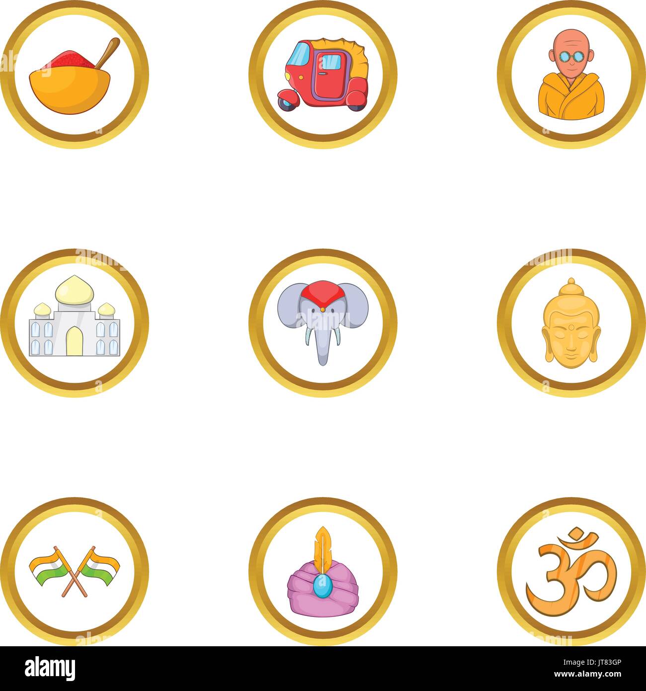 L'Inde, style cartoon icon set Illustration de Vecteur