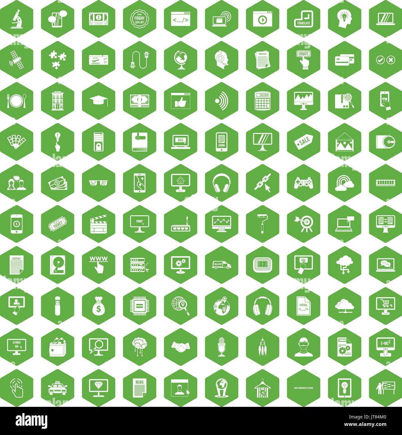 100 icônes de sites web vert hexagonal Illustration de Vecteur