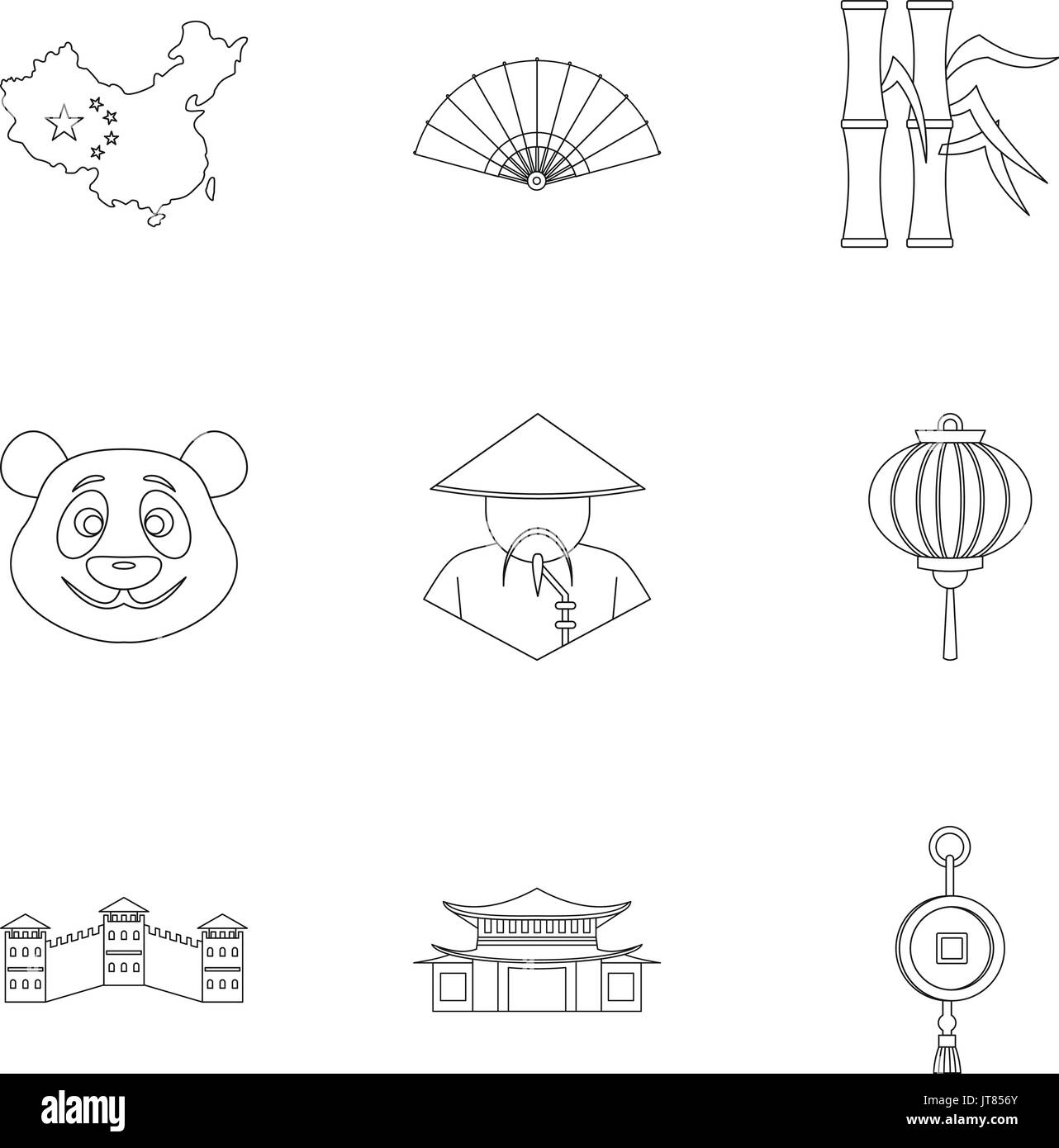 Chine République populaire icon set style du contour, Illustration de Vecteur