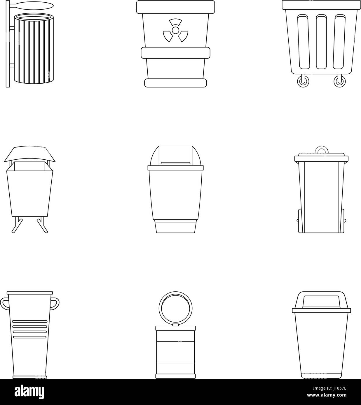 Poubelle icon set style du contour, Illustration de Vecteur