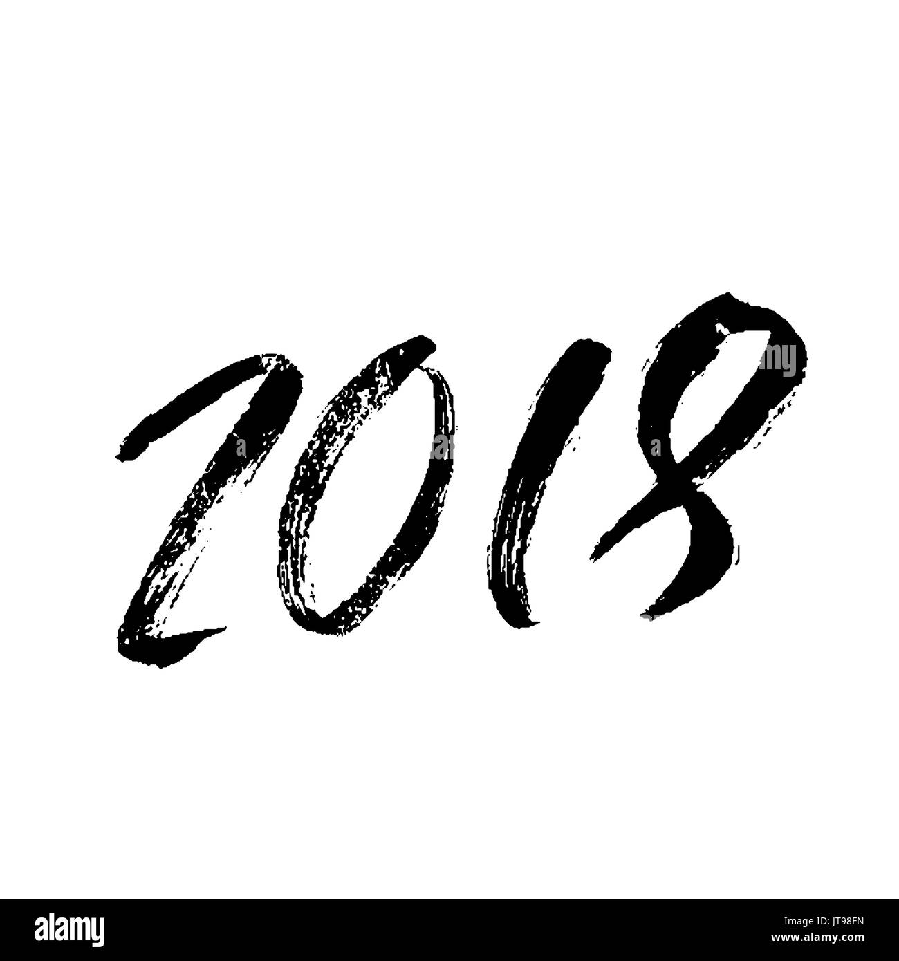 Bonne année 2018. Belle carte de souhaits la calligraphie. Vector illustration noir. La conception d'impression à la main. Pinceau moderne manuscrite lettrage. Illustration de Vecteur