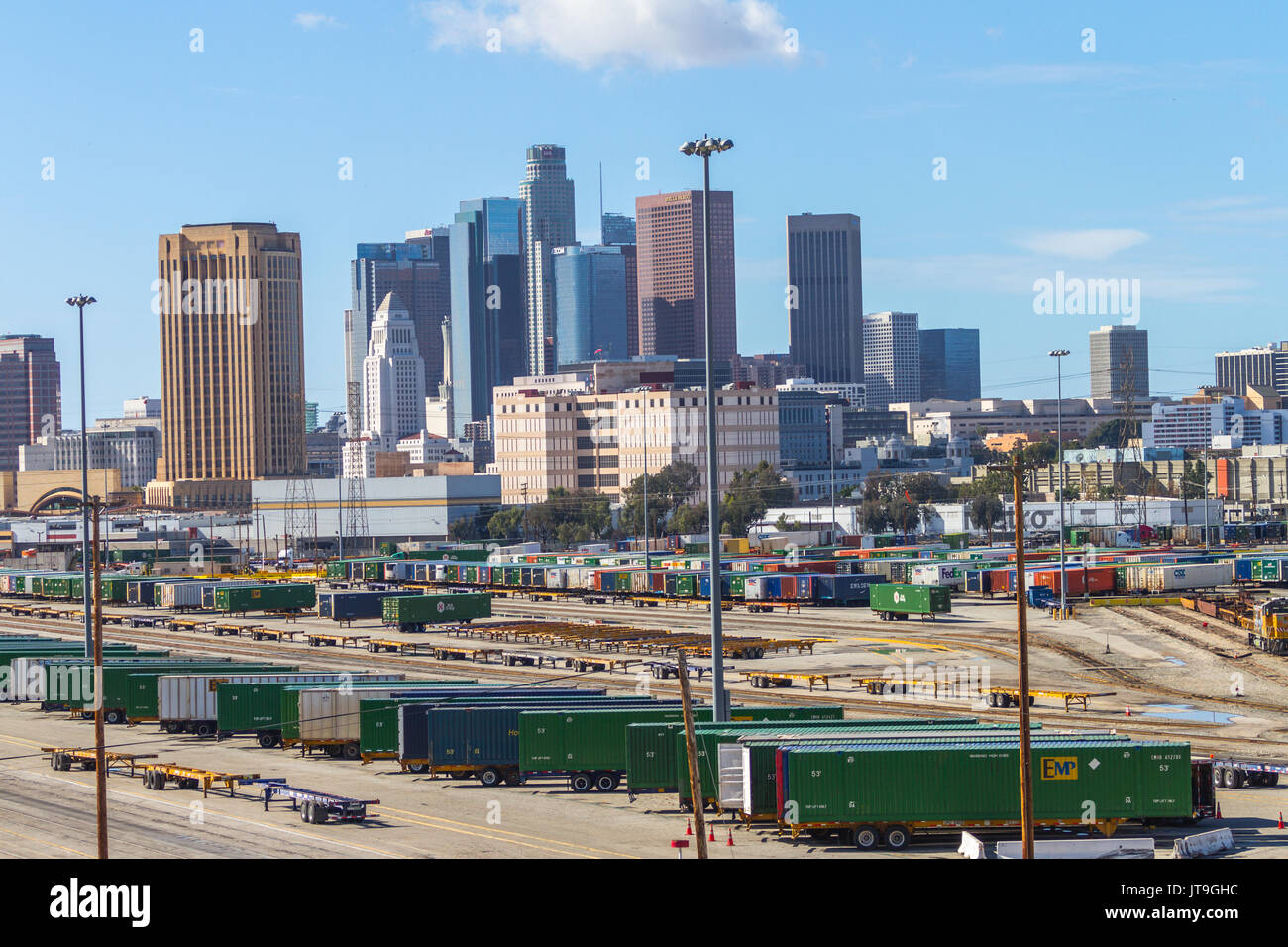 L'horizon du centre-ville de Los Angeles, Californie. Los Angeles est la ville la plus peuplée de l'état américain de Californie. Banque D'Images