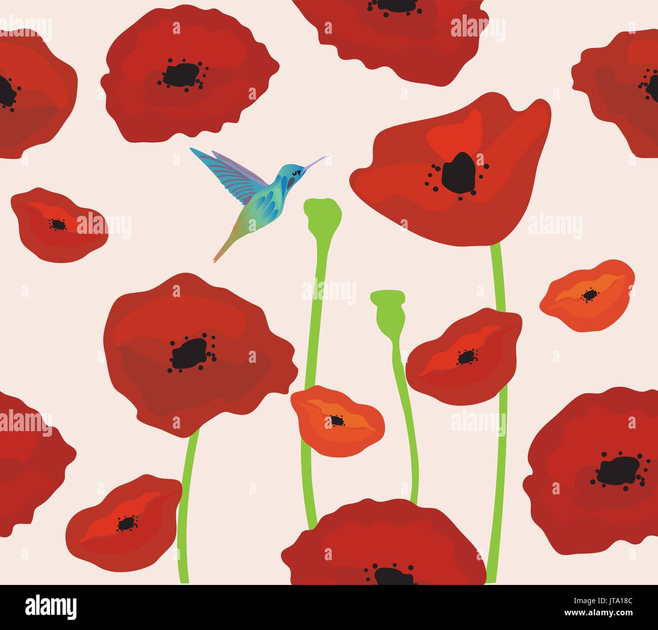 Illustration vecteur de coquelicots floral background avec les colibris Illustration de Vecteur