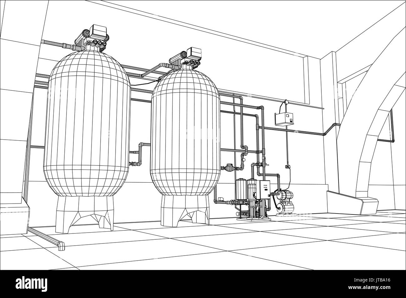 Station de purification de l'eau. L'équipement industriel. Illustration 3d de traçage Illustration de Vecteur