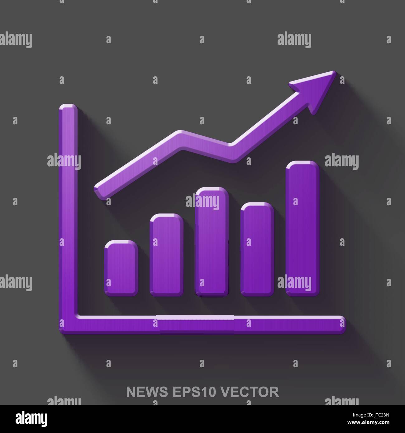 Métallique plat news 3D'icône. Métal brillant violet graphique de croissance sur fond gris. Vecteur EPS, 10. Illustration de Vecteur