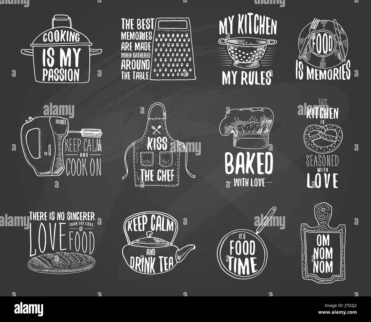 Tablier et casserole, bagel et planche en bois avec capot. La cuisson ou la cuisson, ustensiles de cuisine sale affaire. logo emblème ou l'étiquette, gravé à la main dans de vieux croquis et de l'esprit vintage. Illustration de Vecteur