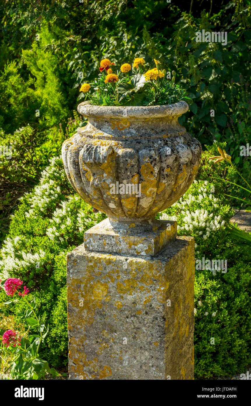 Pots de fleurs en béton dans le jardin sur un piédestal antique stylisé, un  lieu de repos, pratique, urbain cache-pot Photo Stock - Alamy