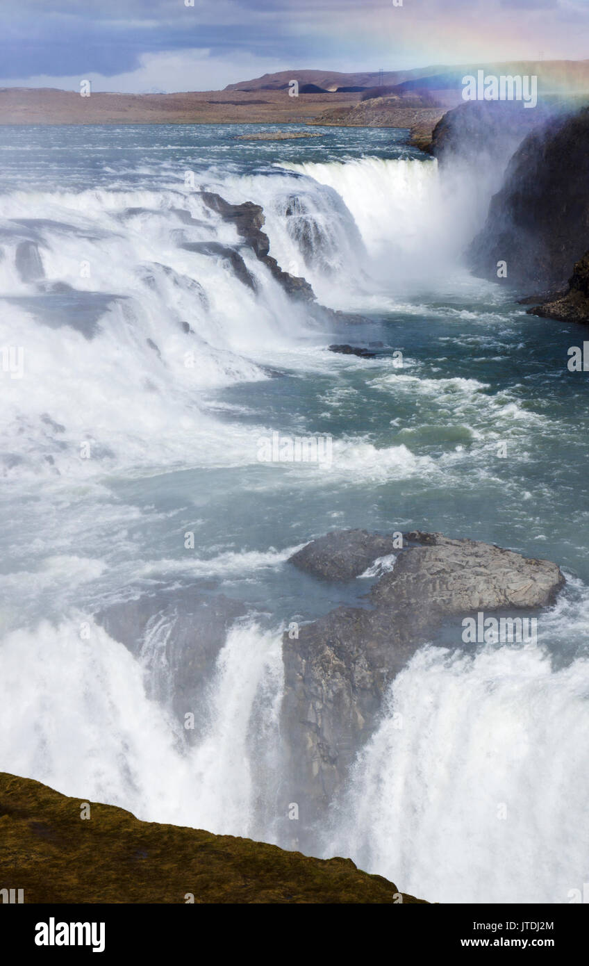 ('Gullfoss Chute d'Or") est une cascade situé dans le canyon de la rivière Hvítá dans le sud-ouest de l'Islande. Banque D'Images