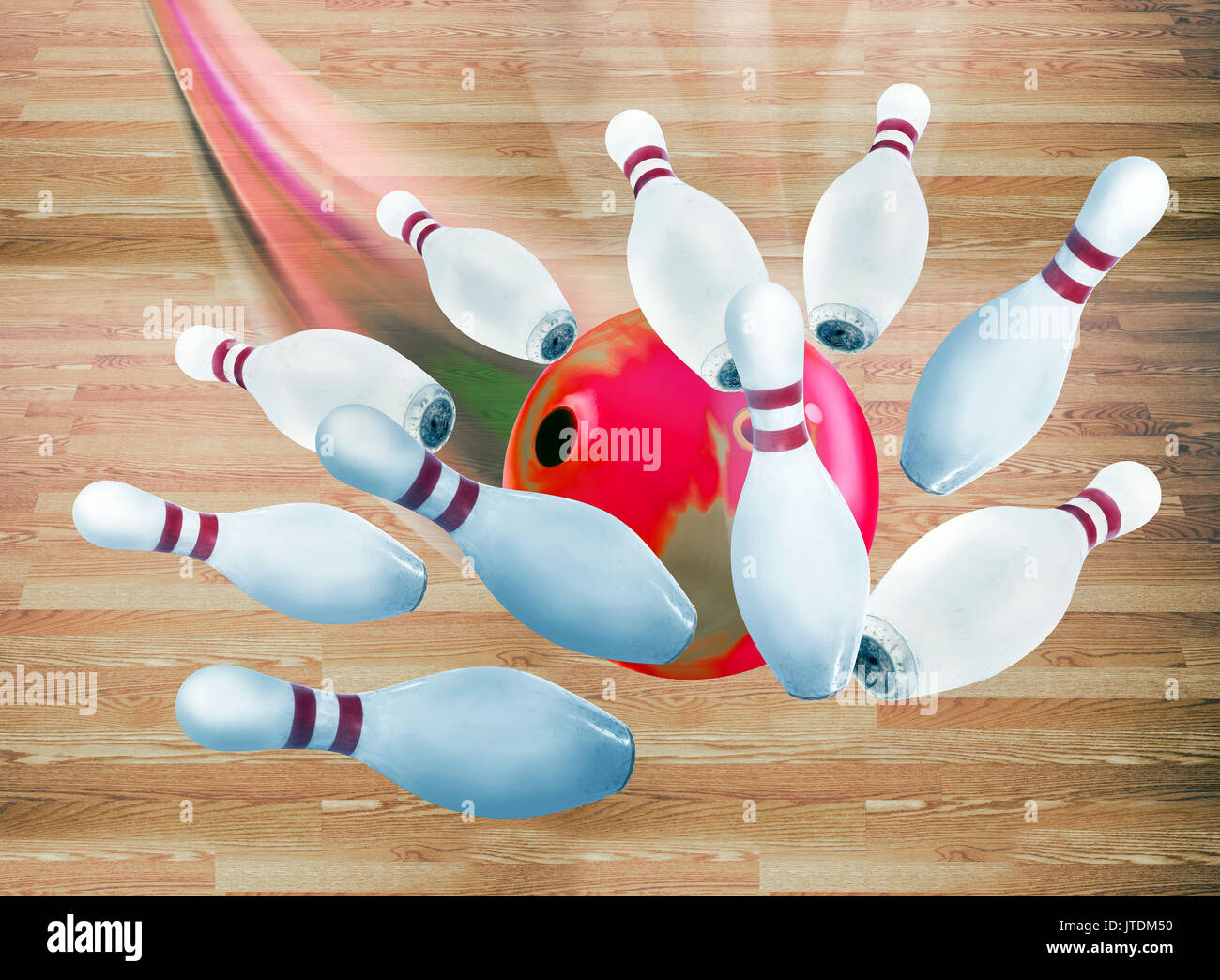 Bowling Ball via les broches battant rapidement pendant la grève.. Banque D'Images