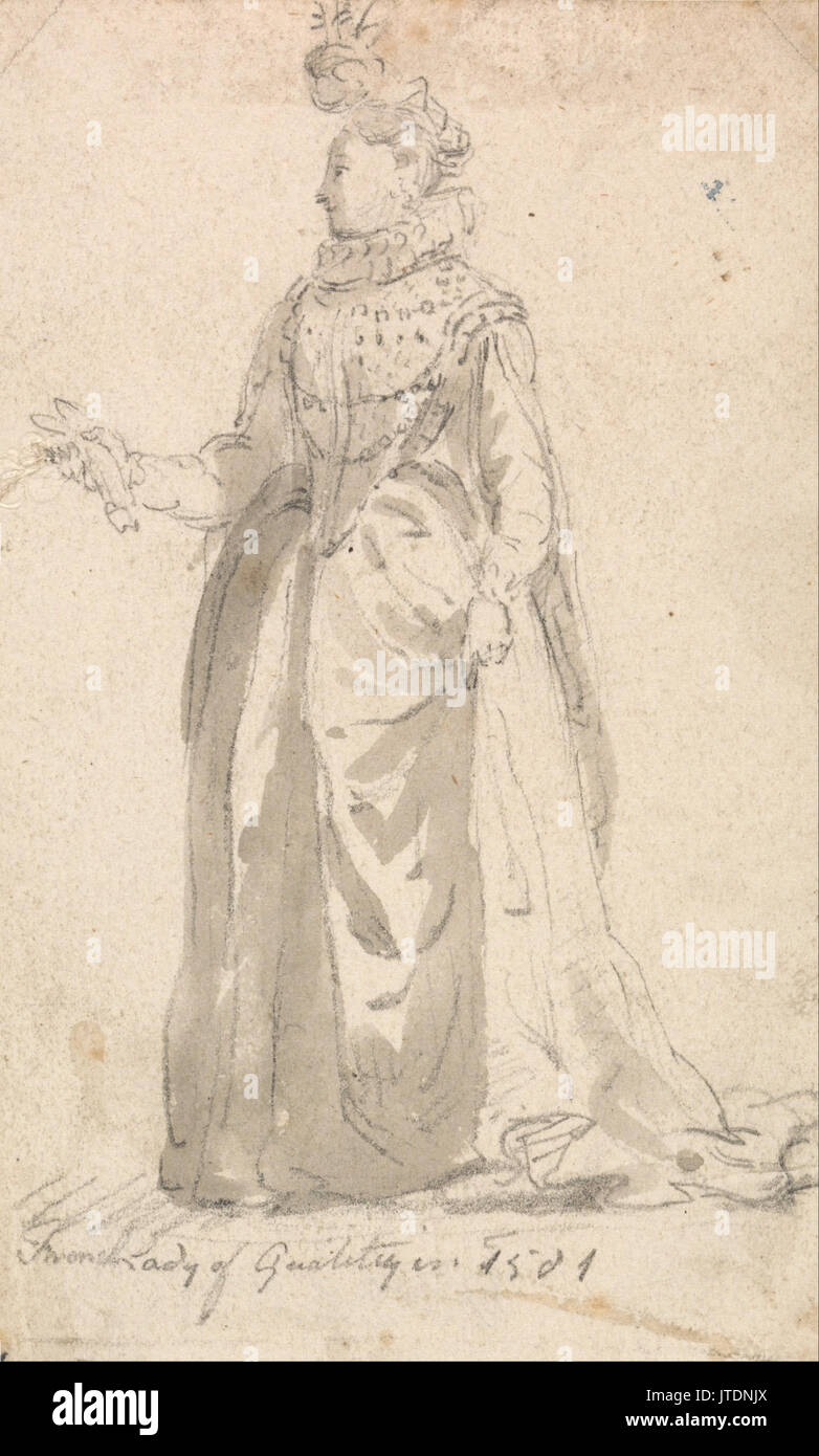 Thomas Girtin Figure Étude Costume dame française de qualité en 1501 Banque D'Images