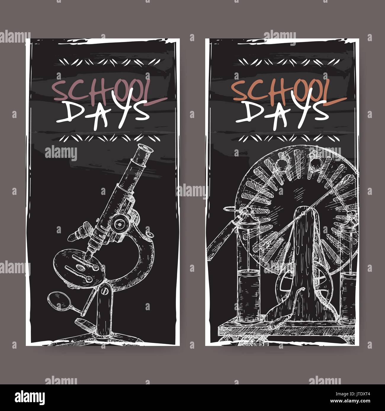 Deux Bannieres Avec Croquis Lies A L Ecole Avec Microscope Et