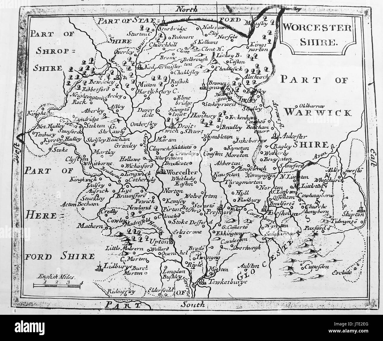 Un 18e siècle (1780) carte du comté de Worcestershire. Banque D'Images