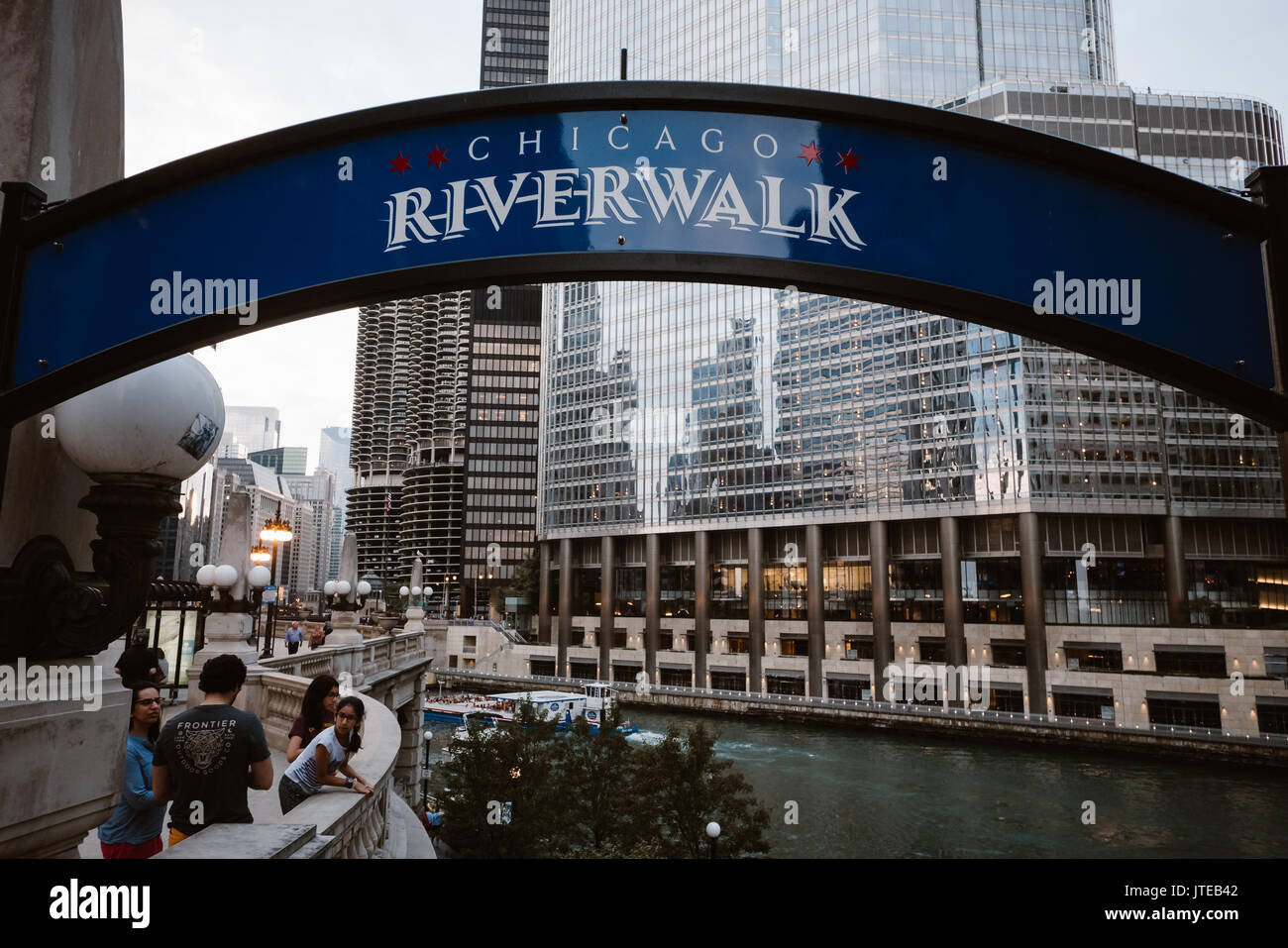 Signe de la rivière Chicago à pied Banque D'Images