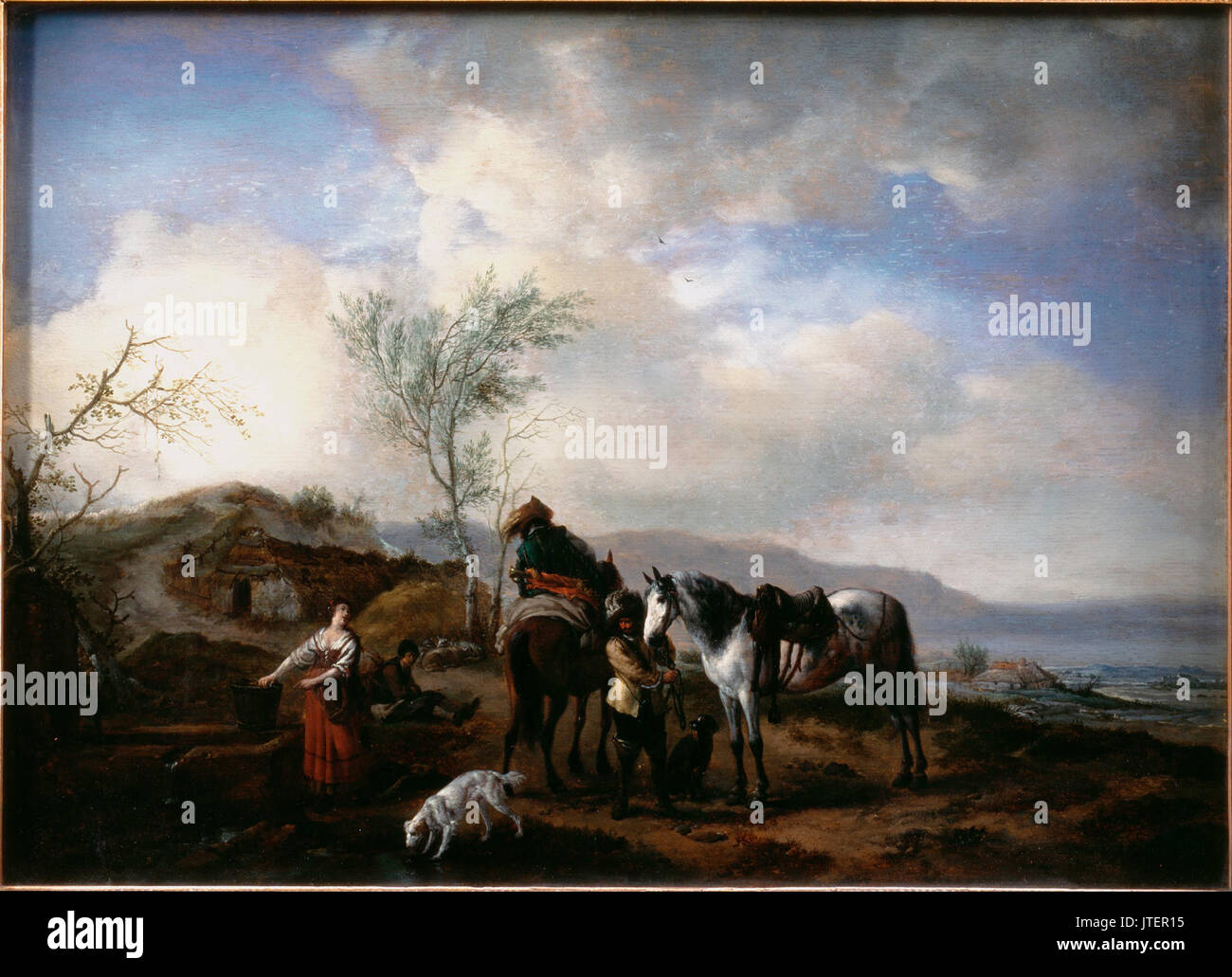 Philips Wouwerman, deux cavaliers près d'une Fontaine Banque D'Images