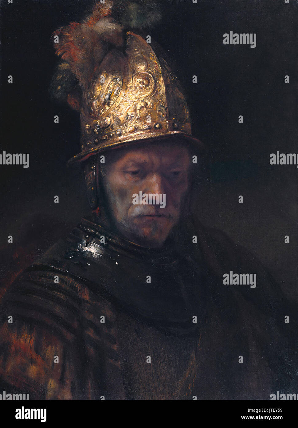 Rembrandt (cercle) l'homme avec le casque d'Or Banque D'Images